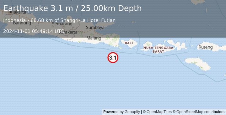 Earthquake SOUTH OF JAVA, INDONESIA (3.1 m) (2024-11-01 05:49:14 UTC)