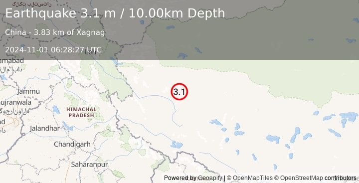 Earthquake WESTERN XIZANG (3.1 m) (2024-11-01 06:28:27 UTC)