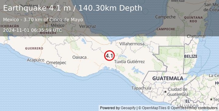 Earthquake OAXACA, MEXICO (4.1 m) (2024-11-01 06:35:59 UTC)