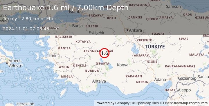 Earthquake WESTERN TURKEY (1.6 ml) (2024-11-01 07:08:46 UTC)