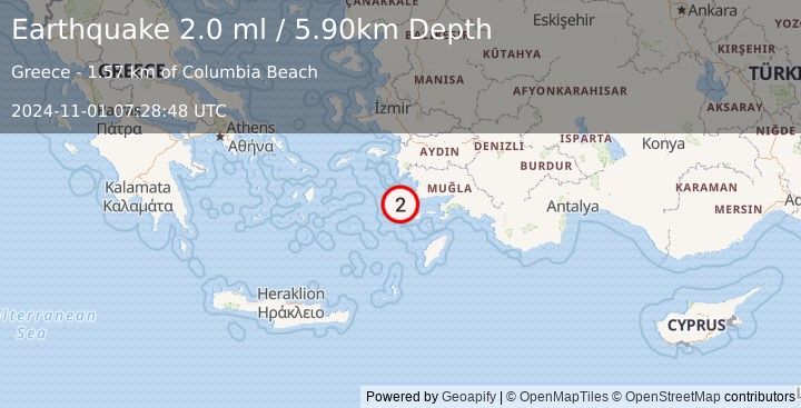 Earthquake DODECANESE IS.-TURKEY BORDER REG (2.0 ml) (2024-11-01 07:28:48 UTC)