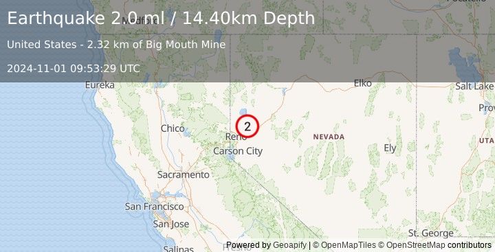 Earthquake NEVADA (2.0 ml) (2024-11-01 09:53:29 UTC)