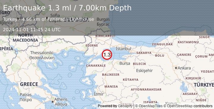 Earthquake WESTERN TURKEY (1.3 ml) (2024-11-01 11:45:24 UTC)