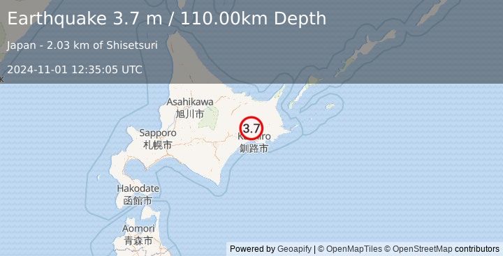 Earthquake HOKKAIDO, JAPAN REGION (3.7 m) (2024-11-01 12:35:05 UTC)