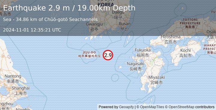 Earthquake SOUTH KOREA (2.9 m) (2024-11-01 12:35:21 UTC)