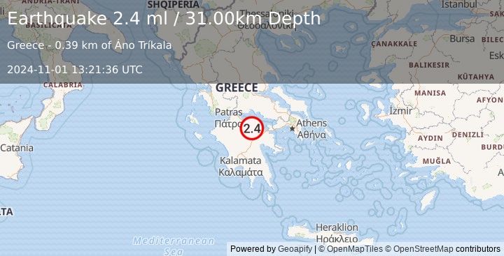 Earthquake SOUTHERN GREECE (2.4 ml) (2024-11-01 13:21:36 UTC)