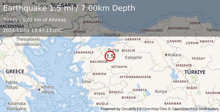 Earthquake WESTERN TURKEY (1.5 ml) (2024-11-01 13:47:13 UTC)