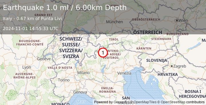 Earthquake NORTHERN ITALY (1.0 ml) (2024-11-01 14:55:33 UTC)