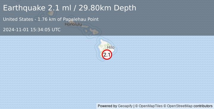 Earthquake ISLAND OF HAWAII, HAWAII (2.1 ml) (2024-11-01 15:34:05 UTC)