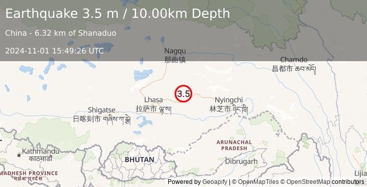 Earthquake EASTERN XIZANG (3.5 m) (2024-11-01 15:49:26 UTC)