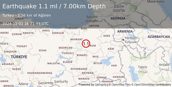 Earthquake EASTERN TURKEY (1.1 ml) (2024-11-01 16:21:44 UTC)