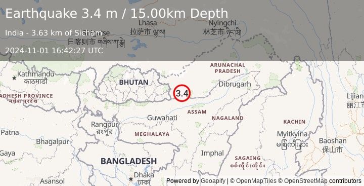 Earthquake ARUNACHAL PRADESH, INDIA (3.4 m) (2024-11-01 16:42:27 UTC)