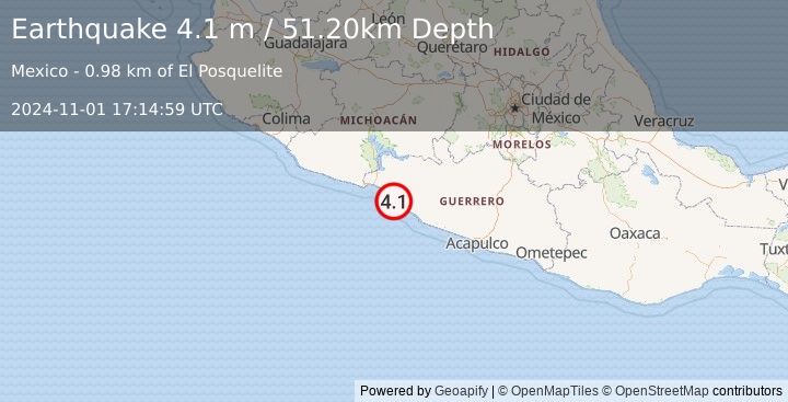 Earthquake GUERRERO, MEXICO (4.1 m) (2024-11-01 17:14:59 UTC)