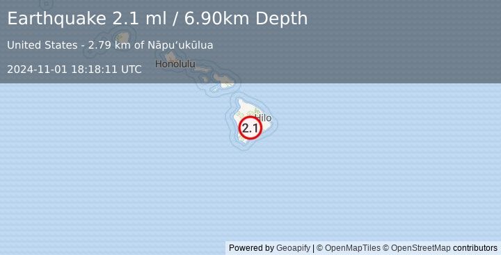 Earthquake ISLAND OF HAWAII, HAWAII (2.1 ml) (2024-11-01 18:18:11 UTC)