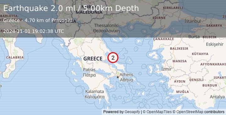 Earthquake AEGEAN SEA (2.0 ml) (2024-11-01 19:02:38 UTC)