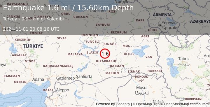 Earthquake EASTERN TURKEY (1.6 ml) (2024-11-01 20:08:16 UTC)