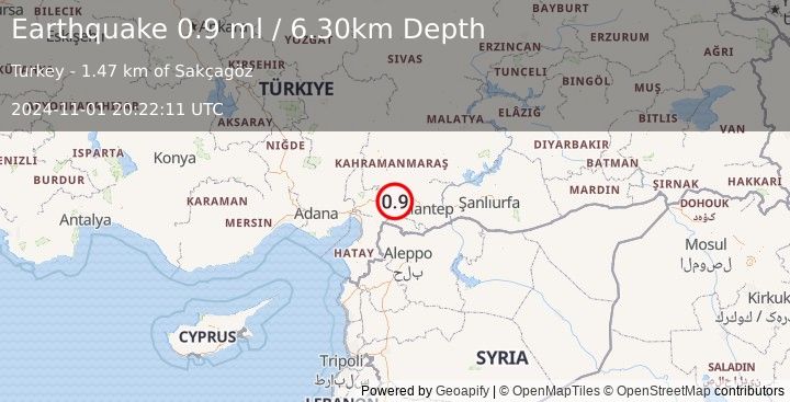 Earthquake CENTRAL TURKEY (0.9 ml) (2024-11-01 20:22:11 UTC)