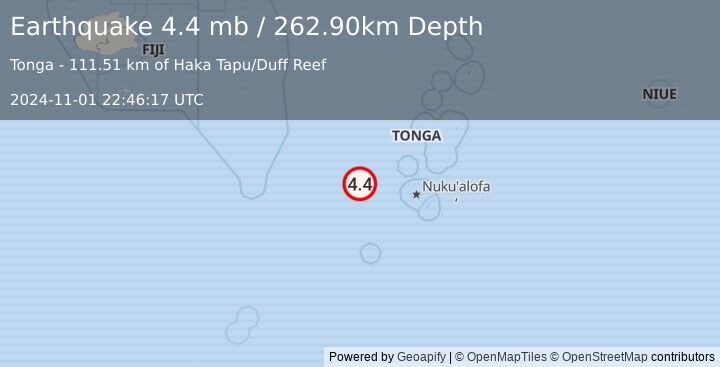 Earthquake FIJI REGION (4.4 mb) (2024-11-01 22:46:17 UTC)