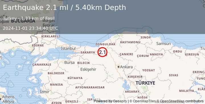 Earthquake WESTERN TURKEY (2.1 ml) (2024-11-01 23:34:40 UTC)