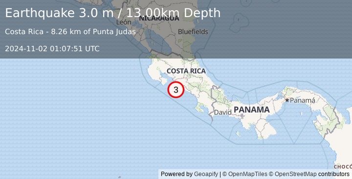 Earthquake COSTA RICA (3.0 m) (2024-11-02 01:07:51 UTC)