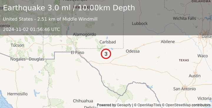 Earthquake WESTERN TEXAS (3.0 ml) (2024-11-02 01:56:46 UTC)