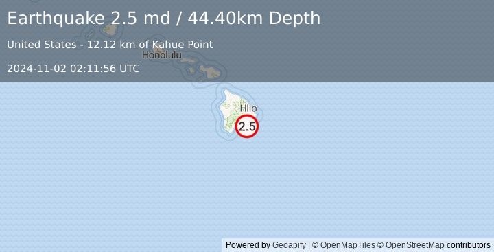 Earthquake ISLAND OF HAWAII, HAWAII (2.5 md) (2024-11-02 02:11:56 UTC)