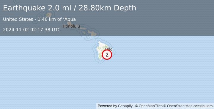 Earthquake ISLAND OF HAWAII, HAWAII (2.0 ml) (2024-11-02 02:17:38 UTC)