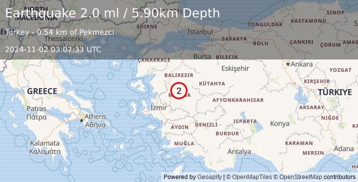 Earthquake WESTERN TURKEY (2.0 ml) (2024-11-02 03:07:33 UTC)