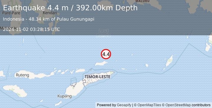 Earthquake KEPULAUAN BARAT DAYA, INDONESIA (4.4 m) (2024-11-02 03:28:15 UTC)