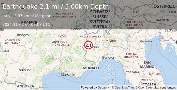 Earthquake NORTHERN ITALY (2.1 ml) (2024-11-02 04:07:07 UTC)