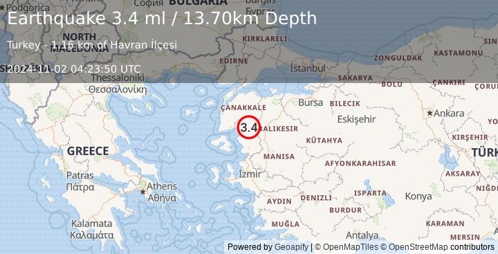 Earthquake WESTERN TURKEY (3.4 ml) (2024-11-02 04:23:50 UTC)