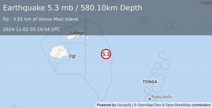 Earthquake FIJI REGION (5.3 mb) (2024-11-02 05:19:54 UTC)