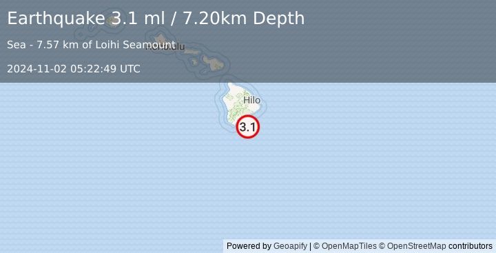 Earthquake HAWAII REGION, HAWAII (3.1 ml) (2024-11-02 05:22:49 UTC)