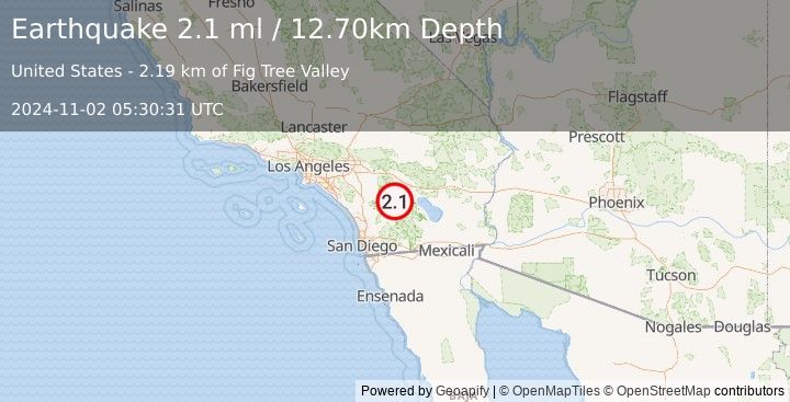 Earthquake SOUTHERN CALIFORNIA (2.1 ml) (2024-11-02 05:30:31 UTC)