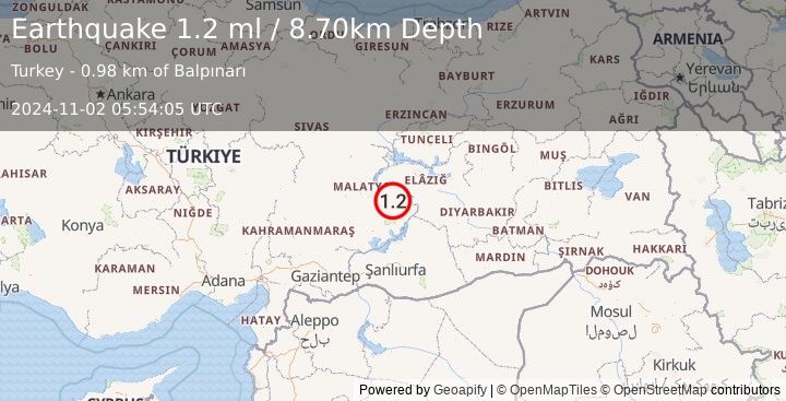 Earthquake EASTERN TURKEY (1.2 ml) (2024-11-02 05:54:05 UTC)