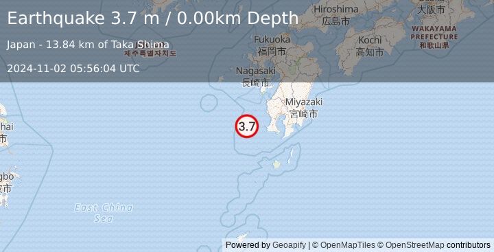 Earthquake KYUSHU, JAPAN (3.7 m) (2024-11-02 05:56:04 UTC)