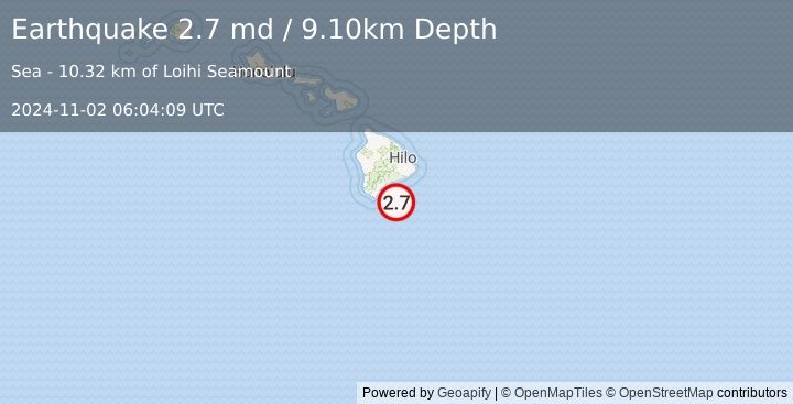 Earthquake HAWAII REGION, HAWAII (2.7 md) (2024-11-02 06:04:09 UTC)