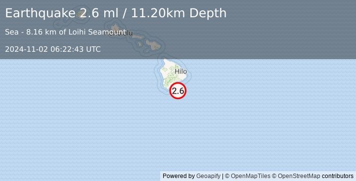 Earthquake HAWAII REGION, HAWAII (2.6 ml) (2024-11-02 06:22:43 UTC)