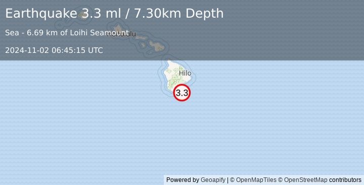 Earthquake HAWAII REGION, HAWAII (3.3 ml) (2024-11-02 06:45:15 UTC)