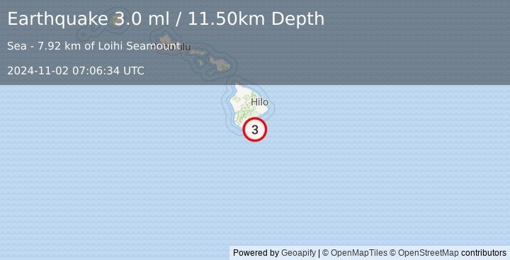 Earthquake HAWAII REGION, HAWAII (3.0 ml) (2024-11-02 07:06:34 UTC)