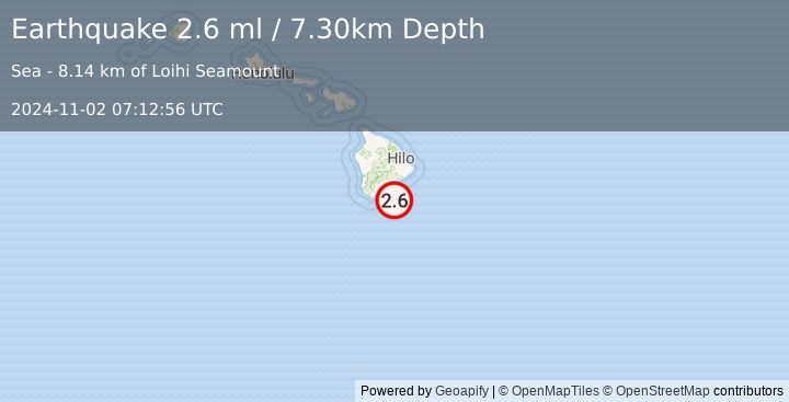 Earthquake HAWAII REGION, HAWAII (2.6 ml) (2024-11-02 07:12:56 UTC)