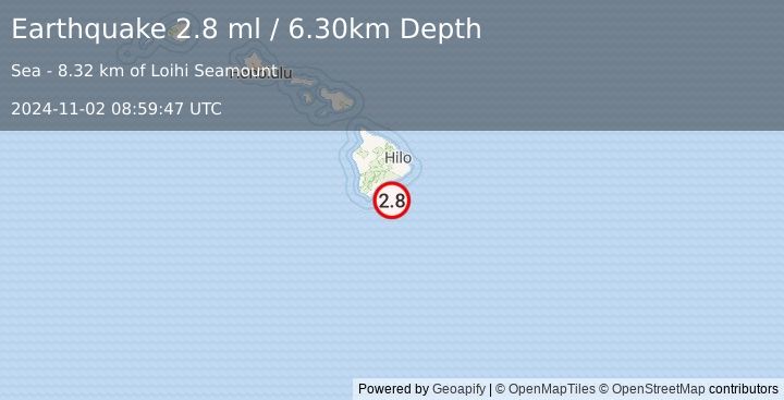 Earthquake HAWAII REGION, HAWAII (2.8 ml) (2024-11-02 08:59:47 UTC)