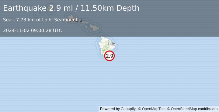 Earthquake HAWAII REGION, HAWAII (2.9 ml) (2024-11-02 09:00:28 UTC)