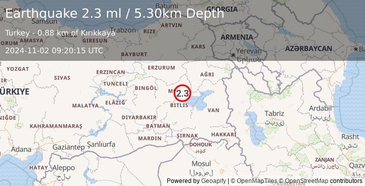 Earthquake EASTERN TURKEY (2.3 ml) (2024-11-02 09:20:15 UTC)