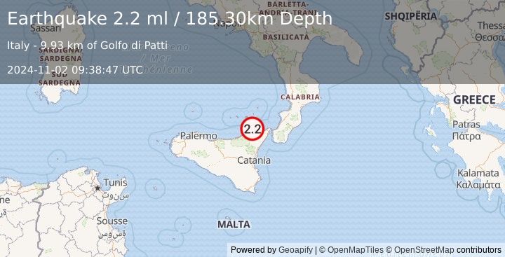 Earthquake SICILY, ITALY (2.2 ml) (2024-11-02 09:38:47 UTC)