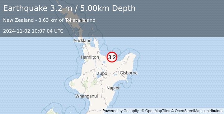 Earthquake NORTH ISLAND OF NEW ZEALAND (3.2 m) (2024-11-02 10:07:04 UTC)