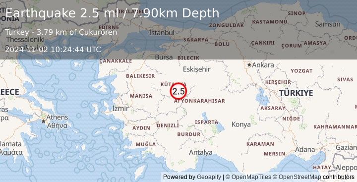 Earthquake WESTERN TURKEY (2.5 ml) (2024-11-02 10:24:44 UTC)