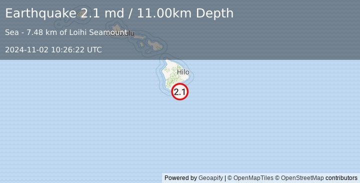 Earthquake HAWAII REGION, HAWAII (2.1 md) (2024-11-02 10:26:22 UTC)