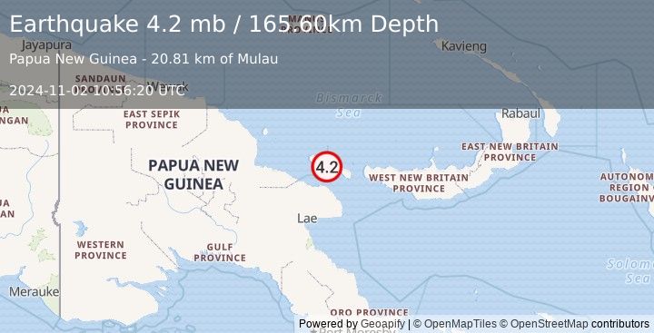 Earthquake EASTERN NEW GUINEA REG., P.N.G. (4.2 mb) (2024-11-02 10:56:20 UTC)