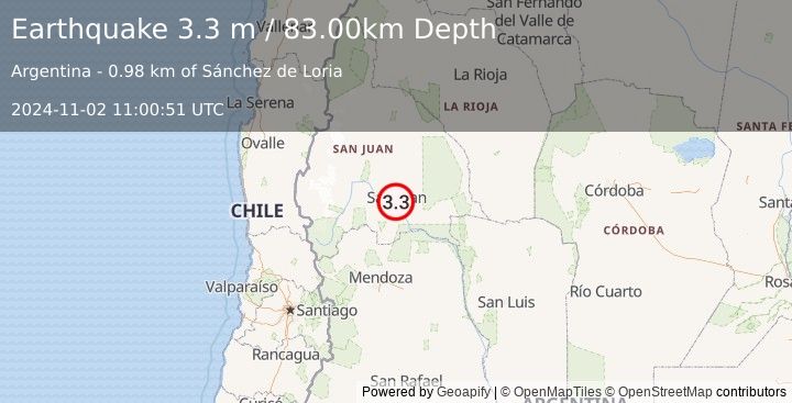 Earthquake SAN JUAN, ARGENTINA (3.3 m) (2024-11-02 11:00:51 UTC)